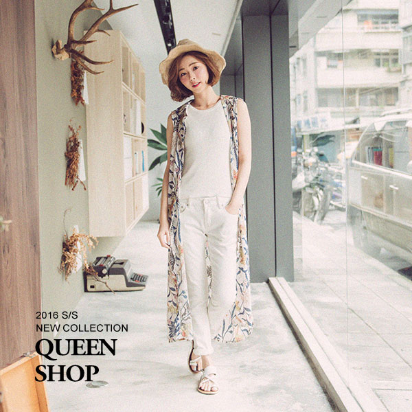 Ｑｕｅｅｎ Ｓｈｏｐ【01022117】滿版大花朵側開衩無袖襯衫長洋裝＊現貨+預購＊