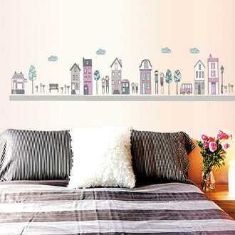 BO雜貨【YV4209】創意可移動壁貼 牆貼 背景貼 時尚組合壁貼 卡通城市