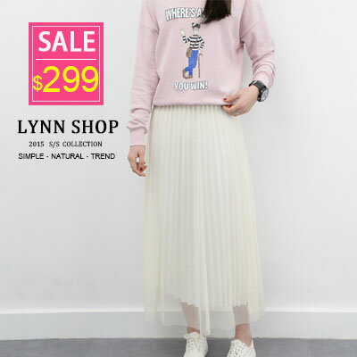 Lynn Shop 【1500091】純色百褶雙層網紗長裙2色預購