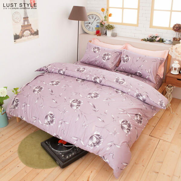 LUST生活寢具【紫花情迷】100%精梳純棉、單人3.5尺床包/枕套組 【台灣製