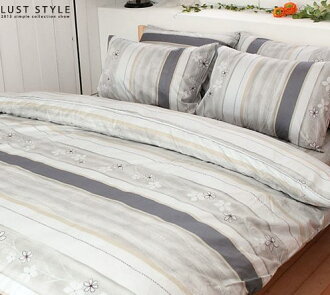 LUST生活寢具【楓日花語-灰 】100%精梳純棉、加大6尺床包/枕套組 【台灣製】