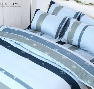 LUST生活寢具【夏日星晨..藍 】100%精梳純棉、單人3.5尺床包/枕套組 【台灣製】