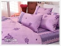 【名家設計款】玫瑰紫小花(K)、100%精梳、純棉、5尺床包+枕套X2 【台灣製】