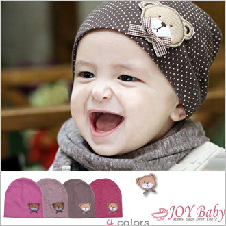 【JoyBaby】韓版秋冬兒童帽子卡通小熊貼標帽寶寶??套頭帽嬰兒帽
