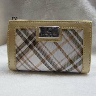 ~雪黛屋~Kinloch Andereson 英國專櫃 化妝包+鑰匙包100%進口牛皮+專利格紋緹花KA-60308咖格香檳邊