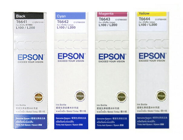 EPSON T6641/ T6642/T6643/T6644原廠墨水(四色一組) L100/L110/L200/L210/L300/L350/L355/L550  