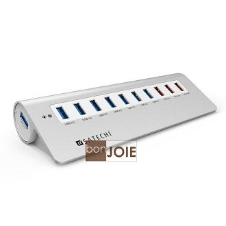 ::bonJOIE:: 美國進口 Satechi Premium 10 Port Aluminum USB 3.0 Hub 鋁合金材質 十孔 集線器 (銀白款)(內含 3 個 USB 充電埠) 10-Port