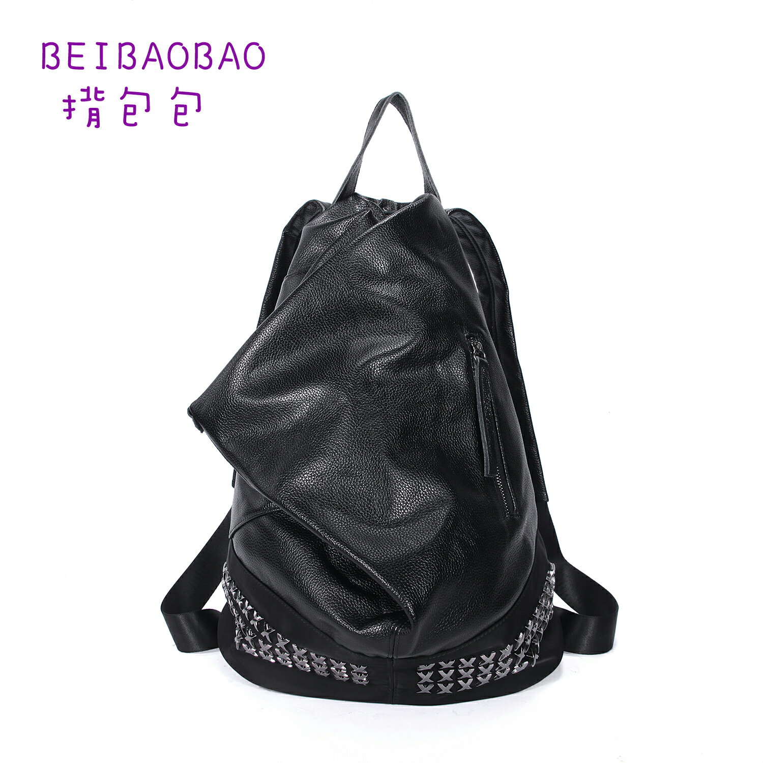【BEIBAOBAO】原宿個性鉚釘真皮後背包