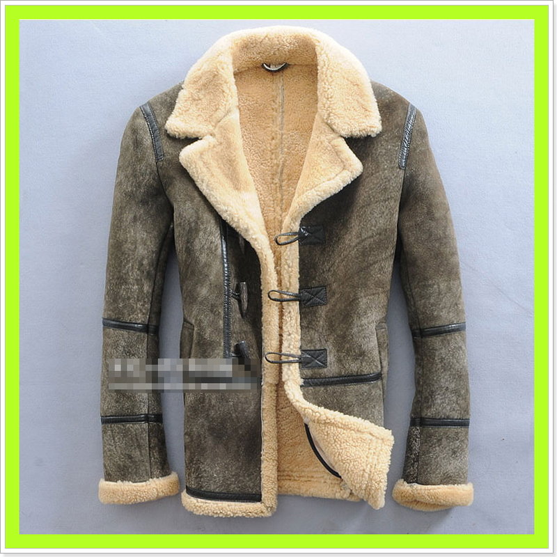 真皮羊皮長大衣-皮毛一體牛角釦翻領修身時尚男外套9b237【義大利進口】【米蘭精品】