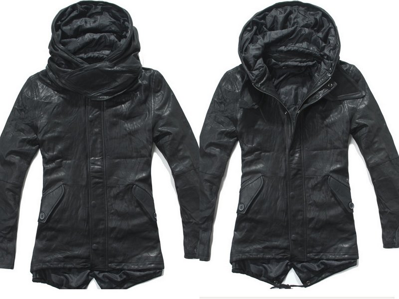 真皮皮衣外套-連帽長版男防風大衣aa39【義大利進口】【米蘭精品】