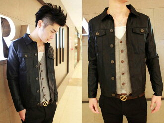 皮衣外套-正韓襯衫領帥氣修身男短版大衣2色cm115【韓國進口】【米蘭精品】