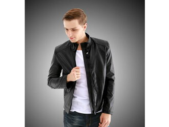 皮衣外套-正韓立領帥氣修身男機車夾克2色cm117【韓國進口】【米蘭精品】