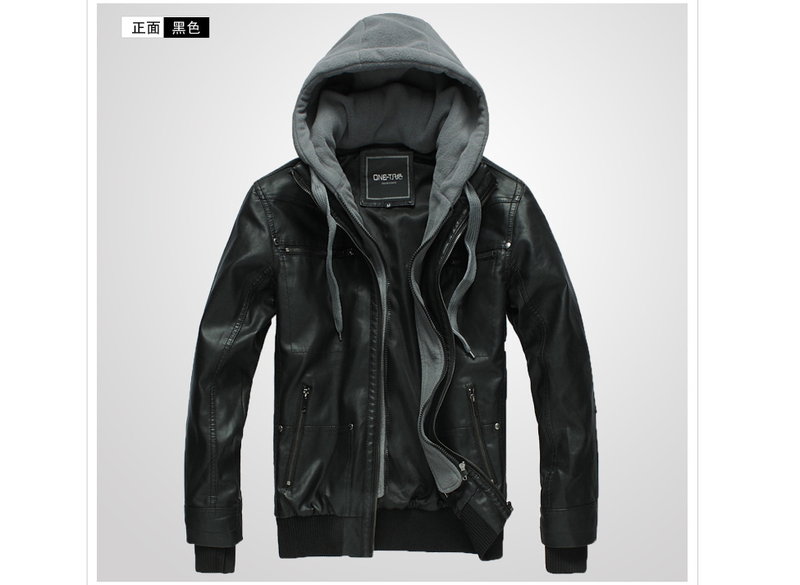 皮衣外套-正韓連帽帥氣修身男機車夾克2色cm126【韓國進口】【米蘭精品】