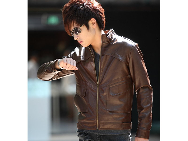 皮衣外套-正韓立領帥氣修身男機車夾克3色cm136【韓國進口】【米蘭精品】