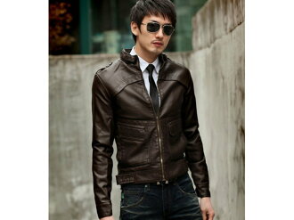 皮衣外套-正韓立領帥氣修身男機車夾克3色cm136【韓國進口】【米蘭精品】