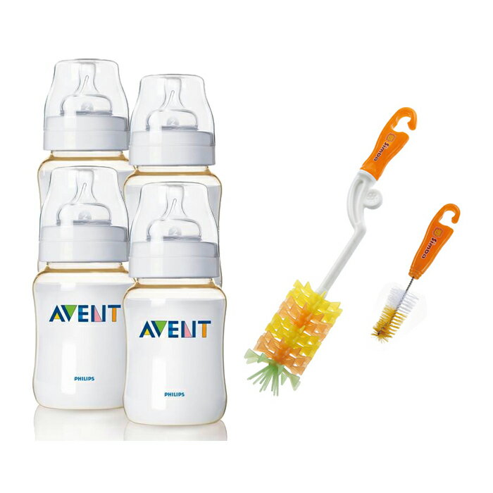 Philips Avent 新安怡 - PES防脹氣奶瓶 260ml (2入裝) 2組 + 小獅王辛巴 - 矽膠旋轉奶瓶刷 超值組