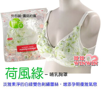 六甲村全罩式哺乳胸罩 - 荷風綠,淡雅素淨的雙色剌繡蕾絲,增添孕期優雅氣息
