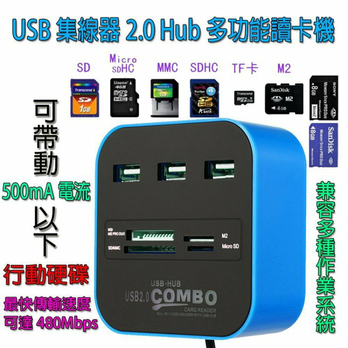 興雲網購【38023 USB集線器2.0HUB多功能讀卡機】 讀卡機 / 分配器 / 擴充器 / 擴充槽/集線器  