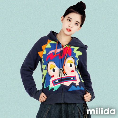 【milida】☆秋冬單品☆外套款☆刷毛連帽拼貼款