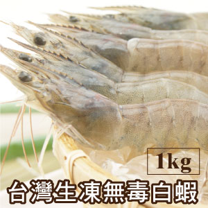 【築地藏鮮】台灣生凍無毒白蝦（1Kg/盒）1盒約50~60尾