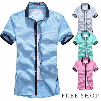 Free Shop【QMD50009】韓版撞色衣領造型點點設計修身款短袖襯衫‧四色