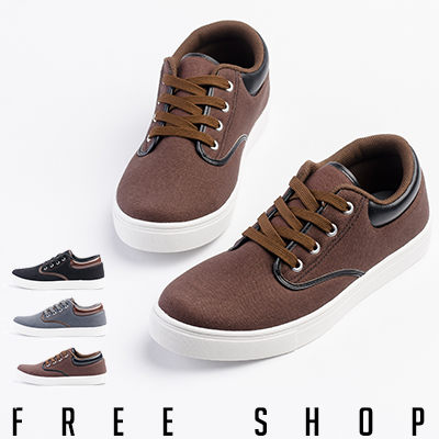 Free Shop【QSH0192】日韓系潮流街頭風格拼接皮革設計綁帶低筒帆布鞋‧三色 (HP54)
