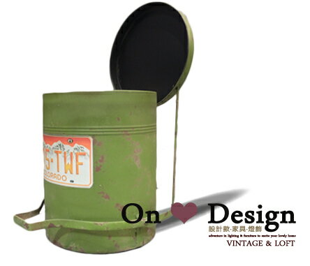 On ♥ Design ❀INDUSTRIAL DECO 工業風格垃圾桶 收納桶-圓筒綠