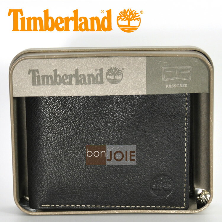 ::bonJOIE:: 美國進口 新款 Timberland 鐵盒裝上翻式透明窗皮夾 (黑色)(附原廠盒裝) 真皮 三折式 短夾 實物拍攝