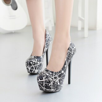 2015魅力新款~韓味한 맛夢幻線條練習曲藝術女孩防水台圓頭高跟鞋七天預購+現貨