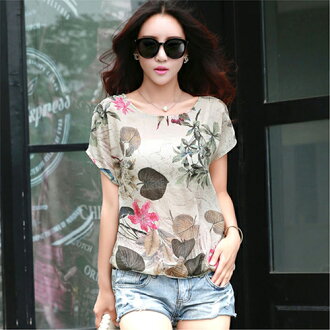 *ORead*印花亞麻短袖寬鬆小清新T恤(圖片色S~2XL)