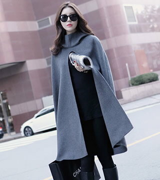 한국 시리즈秋裝深灰色새로운披肩連帽長外套十天預購+現貨