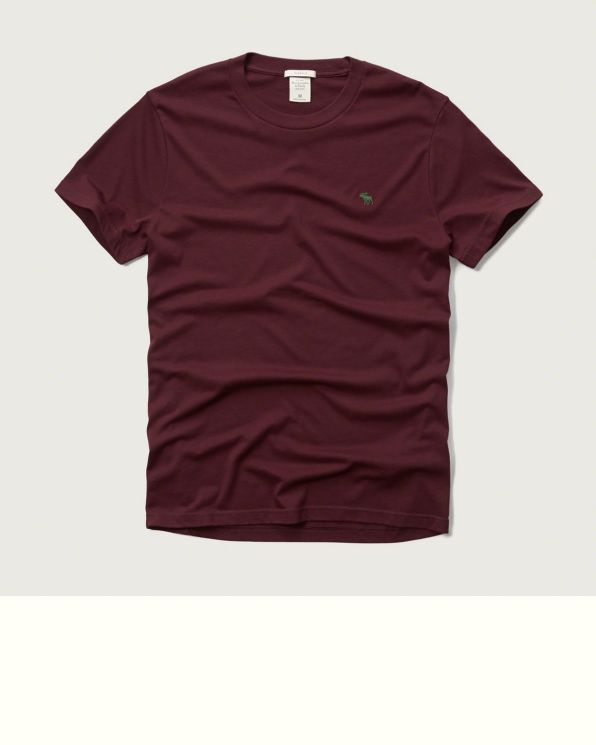 A&F 男 T-Shirt 短袖 上衣 素T T恤(暗紅)