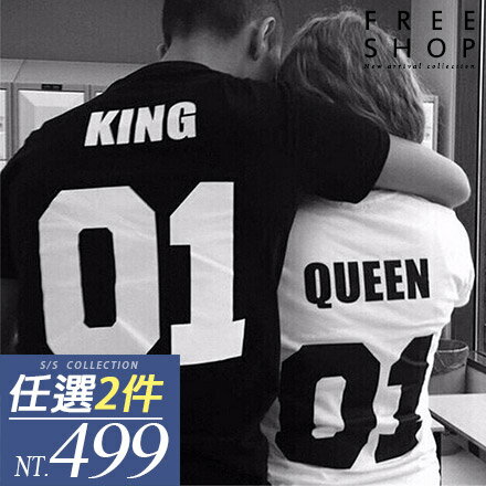 短T Free Shop【QFSPM6611】歐美街頭潮流KING QUEEN數字01圓領棉質短T短袖上潮T恤 情侶款 大尺碼