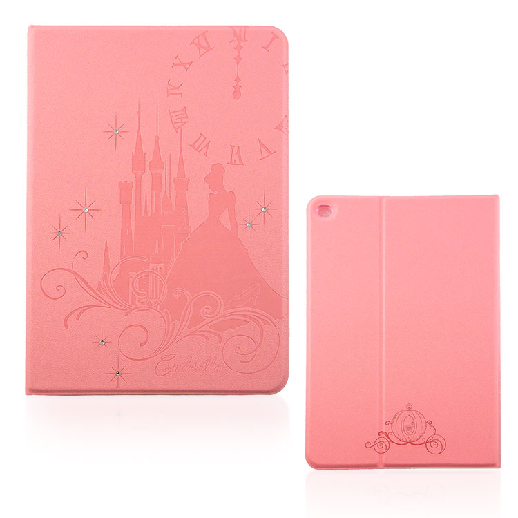 【Disney 】iPad Air 2公主系列Cinderella灰姑娘時尚手繪風水鑽壓紋皮套-粉  