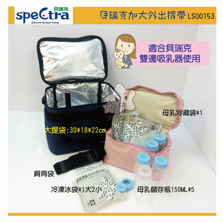 【大成婦嬰】speCtra 貝瑞克加大外出揹袋15301(內附冰袋*3+儲乳瓶*5) 保冷袋