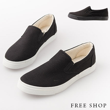 Free Shop【QSH0258】日韓系雅痞鬆緊素色質感低筒帆布鞋休閒懶人鞋‧二色(UP60) MIT台灣製