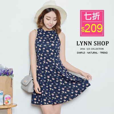 Lynn Shop 【1500046】無袖洋裝 清新小碎花削肩無袖背心裙 洋裝4色預購