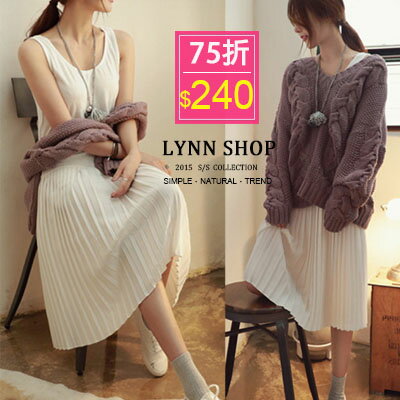 Lynn Shop 【1500080】無袖洋裝 氣質拼接百褶背心裙預購