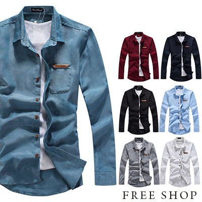 Free Shop【QJFK3412】日韓系基本款皮標口袋素色素面簡約牛津工作襯衫長袖襯衫‧七色