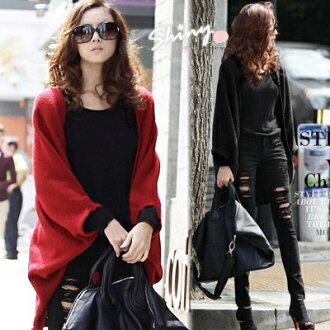 shiny藍格子【3606】柔感散發.簡約單色針織罩衫外套