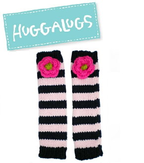 ★啦啦看世界★ Huggalugs 澳洲國民小童手襪套 / 巴黎時尚條紋襪套 Pink and Navy Ziggy Legwarmer