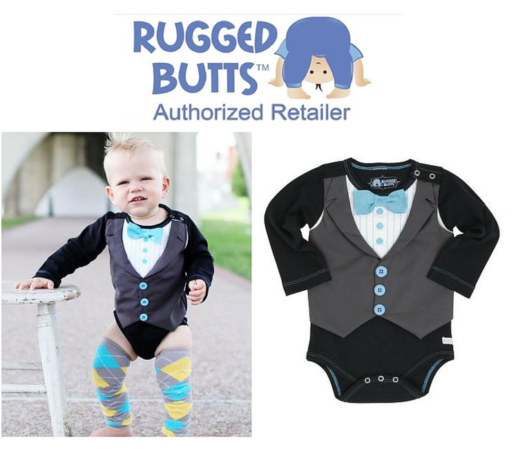 ★啦啦看世界★ Rufflebutts/ Ruggedbutts 黑色小紳士包屁衣 Blue Tie Tux Bodysuit