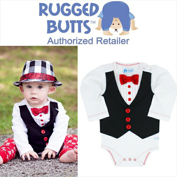 ★啦啦看世界★ Rufflebutts/ Ruggedbutts 白色小紳士包屁衣 Red Tie Tux Bodysuit