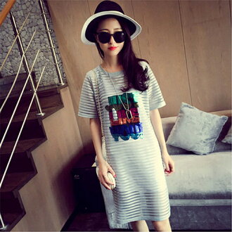 *ORead*中袖寬鬆印花A字連身裙(2色M~4XL)