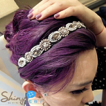 【DJB5108】shiny藍格子-時尚復古風BLINGBLING髮帶∕手環