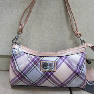 ~雪黛屋~Kinloch Anderson 英國專櫃女用多功能水餃包 100%進口牛皮+專利格紋緹花KA-65406紫格粉邊