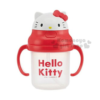 〔小禮堂嬰幼館〕Hello Kitty 幼兒雙耳學習杯《紅.大臉造型.230ml》吸管式.適用8個月大寶寶