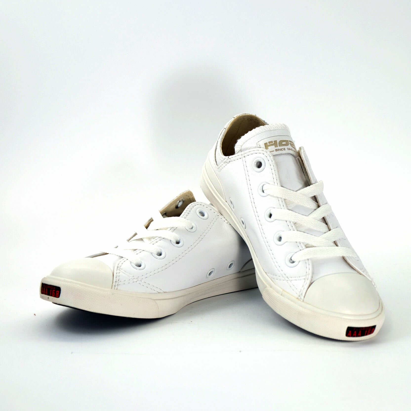 HOZ 基本低筒皮革帆布鞋-白色34號
