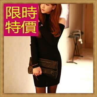 連身裙 洋裝-正韓時尚修身顯瘦保暖高領羊毛露肩連衣裙子2色63c2【韓國進口】【米蘭精品】