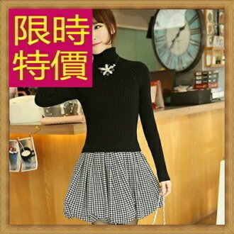 連身裙 假兩件洋裝-正韓時尚修身顯瘦保暖高領羊毛連衣裙子3色63c41【韓國進口】【米蘭精品】